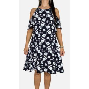 VERONIKA MAINE Black White Floral Cold Shoulder A line Dress